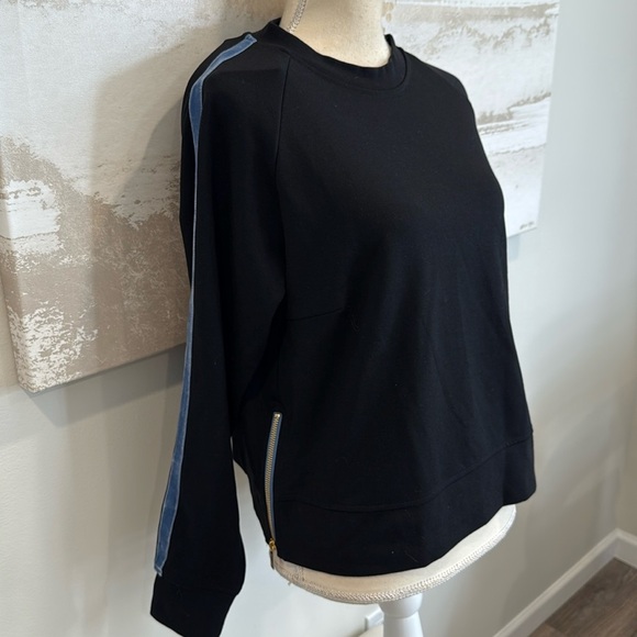 Saint + Sofia Morgan Zip Stripe black velvet blue Stripe Sweatshirt Sz 10 NWT - Picture 1 of 5